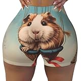 Nahtlose Workout-Shorts für Damen – Heißluftballon, Meerschweinchen, Biker, Fitnessstudio, Laufen, Yoga, Spandex-Shorts für Damen, Schwarz, Klein