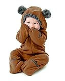 Cuddle Club Baby Overall Winter Anzug – Fleece Baby Overall für Jungen und Mädchen, Warmer Schneeoverall, Teddyanzug für Winter- Bär - Braun- 6-12 Monate
