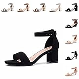 Sandaletten Damen mit Absatz Blockabsatz Absatzschuhe Riemchensandalen Sommerschuhe Schnür Heel Lack Offene Frauen Sandalen Schwarz Größe 43 EU