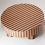 Nordischer italienischer Wabi-Sabi Couchtisch aus Holz, rund, gestreift, moderner kleiner Raum, Wohnzimmerakzenttisch, Designer-eingelegter niedriger Teetisch, minimalistisches Blumenmuster