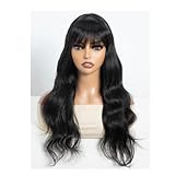 Body Wave Perücke mit Pony für Frauen, ohne Spitze, Dichte 180, brasilianisches Echthaar, ohne Klebstoff, Haarteil für Damen (natürliche Farbe, 45,7 cm)