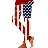 HOOUDO Tages Angebote Sale Patriotische Leggings mit hoher Taille für Frauen, gemusterte Kompressionsstrumpfhose mit amerikanischer Flagge für den 4. Juli, Damen, USA-Flagg Sale Angebote Bestellung