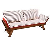 DEGAMO Garten - Liegesofa Tirol 202cm mit klappbaren Seitenlehnen, Eukalyptusholz, mit Wendeauflage rot beige, FSC®-Zertifiziert, Innen und Außen