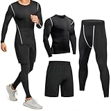 Niksa Sportbekleidung Herren Fitness Bekleidung Trainingsanzug 3pcs Set Fit elastische Sportwear Fitness Kompressionsshirt Langarmshirt Sporthose Leggings (Größe M Bust =90, Long Sleeve(163515)*D)