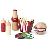 Toywoo Wooden Play Food for Kids Pretend Hamburger Set Fast Food ToyPlay Kitchen Accessories for Toddlers Toy Food Gift for Boys Girls Educational Toys