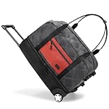 Lekespring Trolley Reisetasche mit Rollen Groß Rolltasche mit Extra Bodenfach, 50L Reisekoffer mit Rollen für Damen Weichgepäck, Travel Bag Sporttasche Duffle Bag Koffer Urlaub Reise, Schwarz mit Grau
