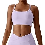 Sport-BH für Damen, gepolsterter, gekreuzter Rücken, Bustier ohne Bügel, Spaghettiträger für Yoga Fitness (Purple, M)