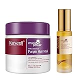 Karseell Maske für violettes Haar und Maca Essence Haaröl, repariert gelbe Reflexe für blondes, platiniertes oder graues Haar, 50 ml + 500 ml