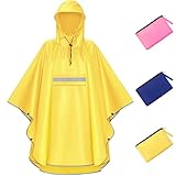 NEWIROVE Regencape Kinder, Unisex Regen Poncho Wasserdicht Kinder Regenponcho Regenkleidung Kinder Mit Reflektierender Poncho Kinder Regen Leichter Regenjacke Für Jungen Mädchen 140-160cm,Gelb