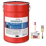 Bandloo HK-Lasur Plus 3in1 10 L Komplettset für Außen und Innen – Holzschutzlasur für Fassaden, Zäune, Carports, Gartenhäuser, Pergolen, Flachpinsel 11 cm + Pinsel 7,5 cm (Ebenholz)