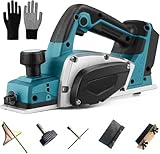 Akku Hobel Kompatibel mit Makita 18V Batterie, Professional Elektrisch Holz Einhandhobel, 15000RPM, Hobelbreite 82 mm, Spantiefe 2mm, Ideal für DIY Projekte, Holzarbeiten, Möbel (Ohne Akku)