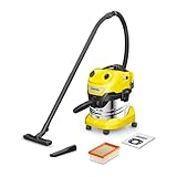 Kärcher Akku-Nass-/Trockensauger WD 4-18 S Dual, 36-V-Motor (2 18-V-Akkus), Edelstahlbehälter: 20 l, Blasfunktion, Flachfaltenfilter, Vliesfilterbeutel, Saugschlauch: 2,2 m, Bodendüse, ohne Akku