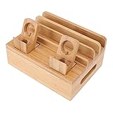 Bambus-Ladestation für mehrere Geräte mit 5 Anschlüssen USB-Ladegerät, elektronische Geräte Desktop-Dockstationen Organizer für iPads, Laptops, Tablets, Uhr (Holz)