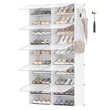 SONGMICS Schuhregal, Schuhschrank, für Garderobe und Eingangsbereich, anpassbar, 10 Fächer, für bis zu 40 Paar Schuhe, wolkenweiß-transparent LPC035W01