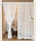 Stfery Vorhänge Halbtransparent Weiß Rod Pocket, Voile Gardine Chinoiserie-Stil Spitze Stickerei mit Gewellte Bordüre Dekoschals für Wohnzimmer Schlafzimmer 2 Stück, B137 x H244 cm x 1pcs