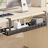 Zecnaud Kabelkanal Schreibtisch Metall, Kabelmanagement Ohne Bohren mit Kabelbinder, Kabelmanagement-Ablage Unter dem Schreibtisch Organizer für Zuhause, Büro (Einziehbar 43-74cm/Schwarz)
