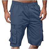 Herren Cargo Shorts Gerade Geschnitten Kurze Hose Männer Cargohose mit Taschen Stretch Bermuda Arbeithose Lockere Freizeithose Bequeme Sweathose Elastisch Taille Chinoshorts