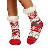 Eauptffy Haussocken Damen, Winter Socken Damen, Stoppersocken Warm Dicke Wintersocken Weiche Kuschelige Haussocken Nicht Gleiten Hüttensocke Niedlichen Bettsocken Norwegersocken Oma Mama