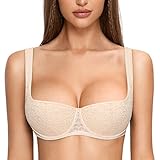 DOBREVA Damen Balconette BH Dirndl Bügel Spitzen BH Unterstützung Sexy Leicht Gepolstert Große Größen Beige 75B
