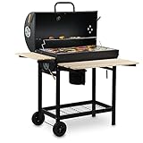 BBQ-Toro Holzkohle Grillwagen mit Deckel | Ø 80 x (L) 42 cm | Premium Holzkohlegrillwagen fahrbar, inkl. Thermometer, Warmhalterost, Holz Ablagen | Smoker, Holzkohlegrill, Barbecue Grill, Holz Grill (BBQ11)