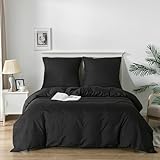 Good Nite Bettwäsche 200x200 3 teilig Schwarz Bettwäsche-Sets Mikrofaser Bettbezug 200x200 cm + 1 Kissenbezug 80x80cm Atmungsaktiv Weich