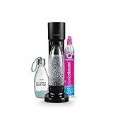 SodaStream GAIA Sprudelwassermaschine | Pack 1 Flasche 1 l + 1 Flasche 0,5 l spülmaschinenfest + 1 Gasnachfüller 60 l zum Anstecken | Schwarz [Amazon exklusive]