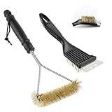 Fyfjur 2 Stück Grillbürste Messing, 2-In-1 Messingbürste Grill für Tiefenreinigung mit Edelstahl Schaber, Grillbürste für Gussrost, Hitzebeständig Rostfest Grillrost Bürste für Gas Holzkohlegrills