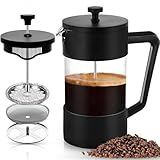 POWZOO French Press Kaffeebereiter,1000 ml-Glas Kaffeepresse,aus Edelstahlfilter und Hitzebeständiges Glas,rutschfester weicher Griff,für Tee und Kaffeezubereiter,Zuhause Reisen Camping(Schwarz)