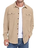 QIXING Herren Cordhemd Langarm Button Down Freizeithemd Regular Fit Jacke Herbst Winter Mantel mit Klappentaschen (Gelb, XL)