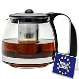 spar-home® Premium Teekanne Glas - Hitzebeständig Glaskanne mit Deckel Teekanne mit Siebeinsatz Kaffeekanne mit Edelstahl Filter Sieb Tea Maker Teekanne mit Sieb Tee Kanne Aus Glas (1250ml)