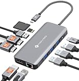 NOVOO Docking Station 4K@60Hz Triple Display USB C Hub Dual HDMI mit 4K@120Hz DisplayPort Multiport Adapter, 2 HDMI 4K@60Hz,Gigabit Ethernet,100WPD,SD/TF,4xUSB für MacBook, andere USB C Laptops