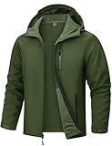 TACVASEN Übergangsjacke Herren Wasserdicht Winddicht Wanderjacke Atmungsaktiv Outdoor Jacke Warme Fleece Gefüttert Windbreaker mit Kapuze ArmeeGrün, 3XL