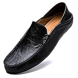 Unitysow Mokassins Slipper Herren Leder Slip On Fahren Schuhe Leicht Weich Loafers Handgefertigt Flache Business Schuhe,Schwarz,EU 44