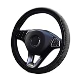 Universal Auto Lenkradhülle Leder Lenkradbezug Elastisch Atmungsaktiv Rutschfest Durchmesser 37-38cm für Männer Und Frauen, Autozubehör Für Die Meisten Autos (Schwarz)