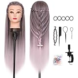 Frisierkopf, DanseeMeibr Weich 100% Kunsthaar Friseurkopf 26-28 Inch Professioneller Übungskopf Frisurenkopf Trainingsköpfe Mit Halter + DIY Haare Frisuren Set (Ombre)