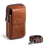 Hengwin Doppeltaschen Gürteltasche Herren Echtes Leder Hüfttasche Männer Handy Taschen mit Gürtelschlaufe für iPhone 15, 14 Pro Max, Samsung Galaxy S24 Ultra Handy Umhängetaschen (Braun)