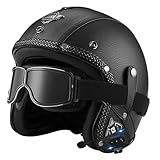 Bluetooth-3/4- Motorradhelm, Integriertes Headset Und Mikrofon, Offener Helm, ECE-geprüfter Motorrad-Jethelm Mit Schutzbrille, Cruiser-Rennrollerhelm Für Männer Und Frauen(1,M(57~58CM))