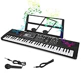 Digital Keyboard Kinder, Ideales Einsteiger-Keyboard mit 61 Tasten & zahlreichen Instrumentenklängen, Portables Keyboard zum Lernen für Anfänger mit Ständer & Mikrofon, Jungen