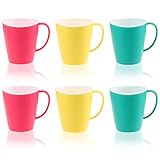 com-four® 6x Kaffeetasse mit Henkel - Becherset Mehrweg Trinkbecher aus Kunststoff - Plastiktasse in bunten Farben - bruchfester Teepott (06 Stück - 350ml - Grün/Gelb/Pink)