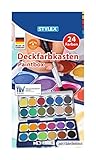 Stylex 28179 - Deckfarbkasten mit 24 Wassermalfarben und einer Tube Deckweiß, abnehmbarer Deckel mit 6 integrierten Feldern zum Mischen, ohne Pinsel