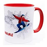 Snowboarder Tasse mit Namen personalisiert Snowboardfahrer Motiv Becher Snowboarden Geschenk Zubehör lustig Accessoires Figur Snowboard fahren Gadgets Fun Deko Mann Frau Lehrer Berge Keramik 330ml