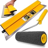 Set: Flächenspachtel 60 cm + Spachtelwalze 25 cm - Glättspachtel mit austauschbar Edelstahlklinge und ergonomischer Griff – Breitspachtel für Trockenbau, Wände & Decken