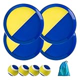 U&C Planet Klettballspiel Wurfspiel Wasserdicht Ball Kinder 3-12 Jahre 2er Set Strandbälle Klettball 4 Paddel & 4 Bälle mit 1 Aufbewahrungstasche Toss und Catch Ball Familie Outdoor, blau und gelb