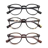 OuShiun Lesebrille Blaues Licht Blocking, Frühling Scharniere Runde Gläser für Männer Frauen Leichter Rahmen/Anti Blendung/Anti Eyestrain (Schwarz/Schildkröte/Braun,3.5)