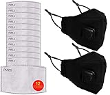 2 Stück Sicherheitsmaske aus Baumwolle mit 12 Filtern, wiederverwendbare Gesichtsmaske, Schutz, Gesichtsmaske, waschbar, UK-3-lagiger Aktivkohlefilter, Atemschutzmaske für Männer, Frauen und Kinder