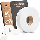 Villkin Saumband 60m Länge und 20mm Breite – Bügelband zum Aufbügeln auf Textilien wie Hosen Gardinen Vorhänge – Saumfließ (Weiß, 20mm x 60m)