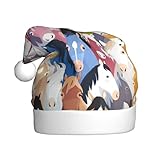 CKGODGF Bunte Cartoon-Pferde-Druck, modische und einzigartige Weihnachtsmütze, Retro-Weihnachtsmannmütze, klassischer Plüsch-Hut für Neujahrsparty