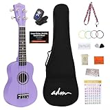 ADM Sopran Ukulele Set für Kinder und Anfänger, Ukulele Starter Kit mit Tasche, Clip-On-Stimmgerät, Regenbogen-Saiten, bunter Gurt, Plektrum, Griffbrettaufkleber, Akkordkarte (Lila)