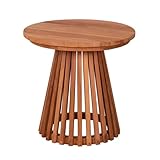 MR. DEKO® Beistelltisch Bolton Teakholz | rund Ø 50 x 50 cm (DxH) | Outdoormöbel in Lamellen Optik | stabil & klein für Balkon, Terrasse, Wintergarten, Garten