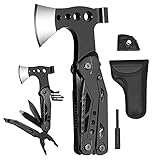 Multitool Werkzeug Geschenke für Männer, 16 in 1 Camping Gadgets Survival Kit Hammer Axt mit Zange Klappmesser Schraubendrehe Flaschenöffner, Multifunktionswerkzeug für Camping, Wandern, Notfall